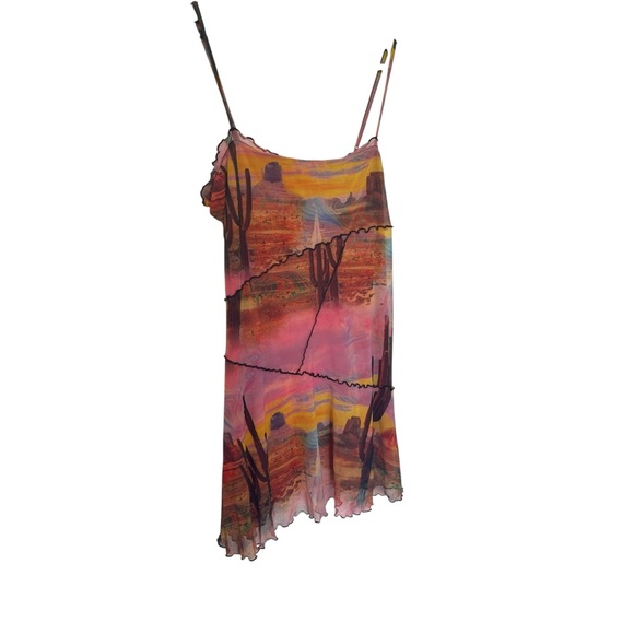 Urban Outfitters Moxie Mesh Mini Slip Dress Sunset Cactus Desert Print Sz Large - Picture 6 of 12